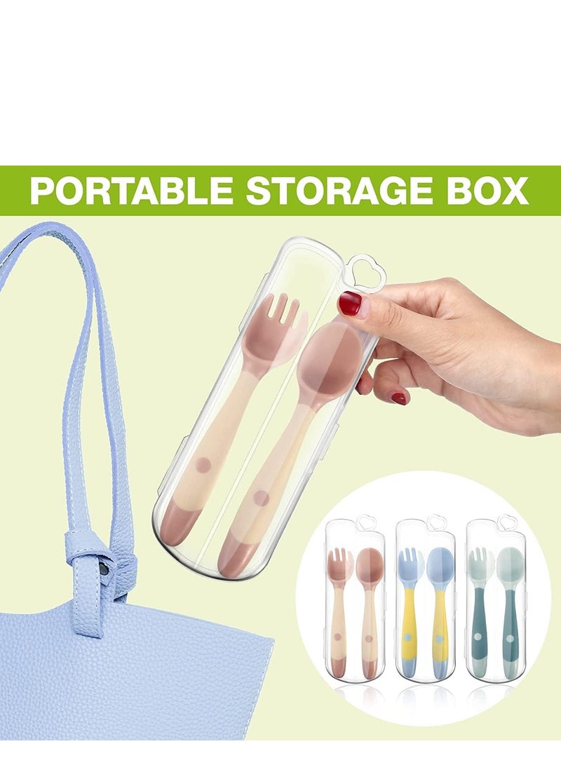 سجن سفما طفل ملعقة وشوكة مجموعة ، مجموعة أدوات المائدة للأطفال سيليكون ملعقة وشوكة مع شل الخارجي يمكن أن تكون عازمة على التغذية الذاتية التدريب مجموعة أدوات المائدة للأطفال ، مجموعة أطفال مع مقبض أخضر ، وردي ، أصفر - Image 5