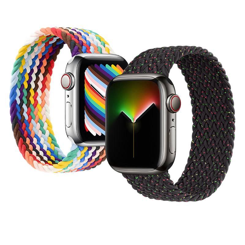 سوار ساعة ذكية سوار نايلون حلقي متوافق مع Apple Watch / SE بملاءمة قابلة للتعديل وحزام بديل للاستخدام اليومي باللون أسود قابل للتعديل باللون الأسود - Image 2