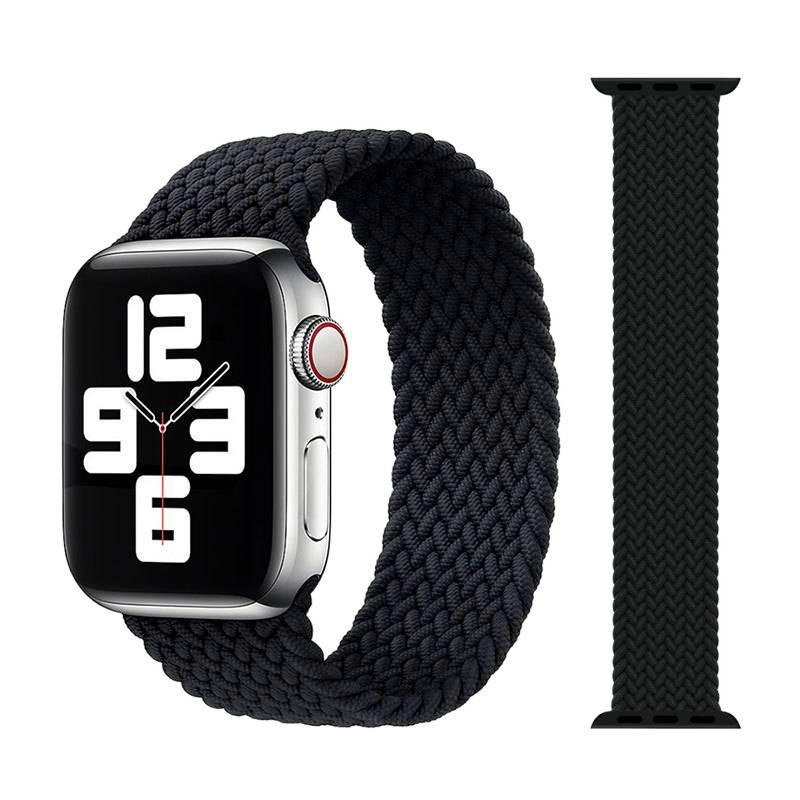 سوار ساعة ذكية سوار نايلون حلقي متوافق مع Apple Watch / SE بملاءمة قابلة للتعديل وحزام بديل للاستخدام اليومي باللون أسود قابل للتعديل باللون الأسود - Image 1