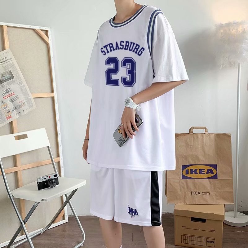 Mens Summer Basketball Kit 23 Sleeveless Top Shorts Set Red  - Image 3