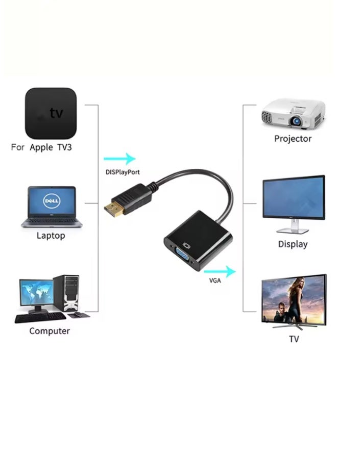 محوّل فيديو من DisplayPort (ذكر) إلى VGA (أنثى) – كابل 25 سم لتوصيل الحاسوب بالشاشات وأجهزة العرض بدقّة عالية - Image 4