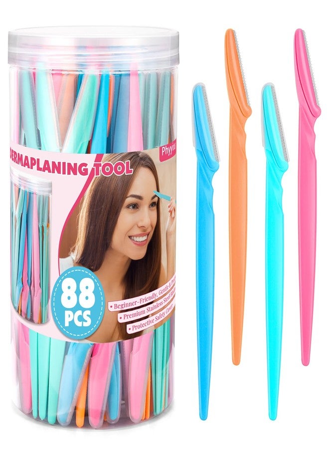 Phyyixs 88 Pcs Eyebrow Razors & Face Razors for Women, 4-Color Bulk Dermaplane Razor in Gift-Ready Storage Jar Storage Jar, Color-Coded Precision Face Shaver, Great for Family Sharing & Party Favors - Image 1
