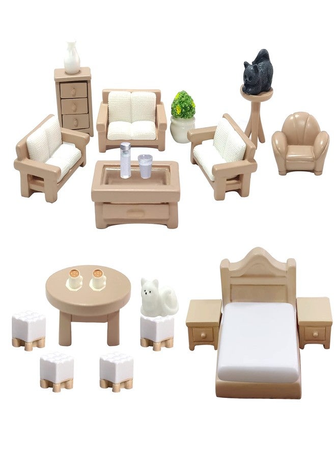 BANBALLON 23 Pieces Dollhouse Mini Furniture Decoration Set DIY Accessories Including Dining Room Sitting Living Bedroom Toys for Baby Children Girls - Image 1