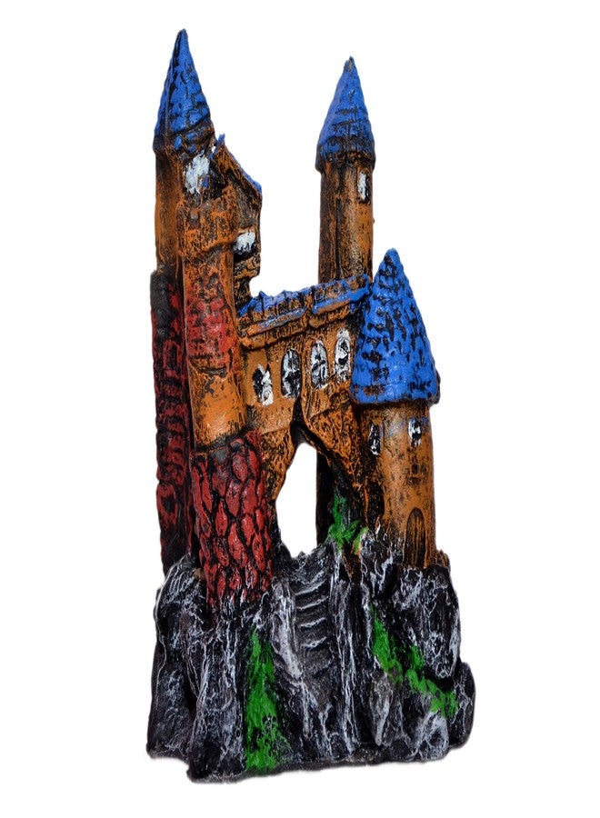 CHOOSTIX Aquachoo Aquarium Decor, Ornaments, Underwater Treasures, Yellow Castle with Blue Roof on Rocks, Air Tube, 650 g - Image 1
