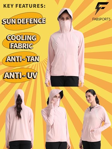 FABSPORTS Women Nylon Standard Length UV Protection Sun Screen Jacket, Full Zip Sun Protection Clothing, Lightweight with UPF 50+ for Outdoors, with Pockets, Pink, XL - Image 4
