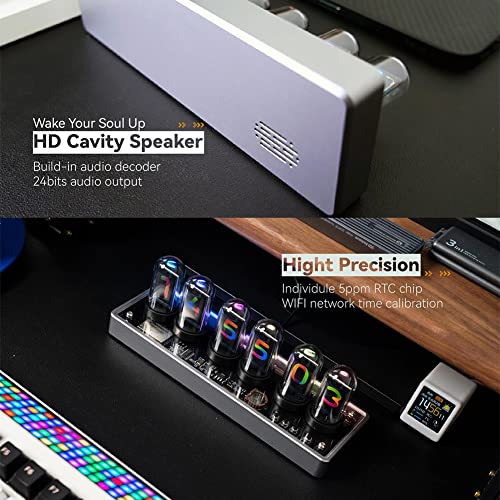 Adventurers IPS Nixie Tube Clock, Creative Electronic DIY Nixie Tube Clock Simulation with 6-Bit IPS LCD Screen,12/24 Hours, RGB Backlit Desktop Decoration,Gifts for Decorating Rooms and Desks - Image 4
