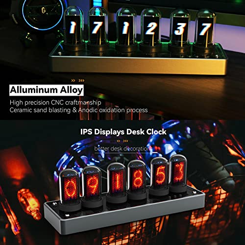 Adventurers IPS Nixie Tube Clock, Creative Electronic DIY Nixie Tube Clock Simulation with 6-Bit IPS LCD Screen,12/24 Hours, RGB Backlit Desktop Decoration,Gifts for Decorating Rooms and Desks - Image 2