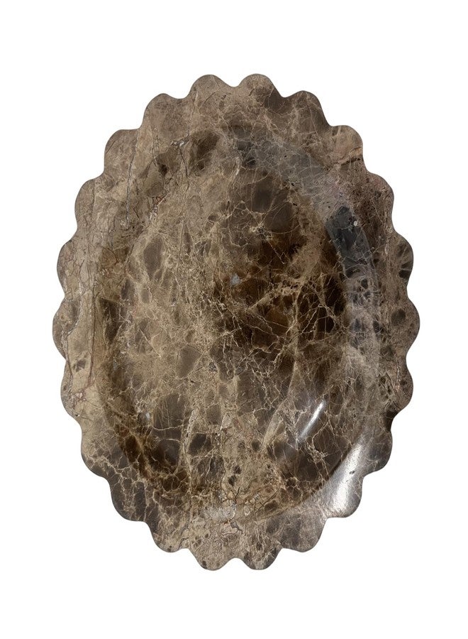 SAIDKOCC Marble Tray Round Scalloped Tray Small Serving Platter for Counter, Bathroom, Kitchen, Nightstand, Jewelry Ring Dish Holder (Coffee Net) - Image 1