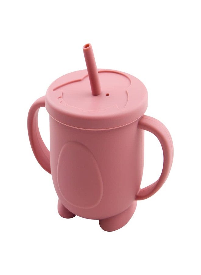 GUCHIGU Mini Cup + Straw Training System - 100% Silicone Training Cup for Infants + Toddlers | Reusable Portable Baby Sippy Drinking Cup for Kids | BPA Free | Cute Penguin Shape (Dusty Rose) - Image 1