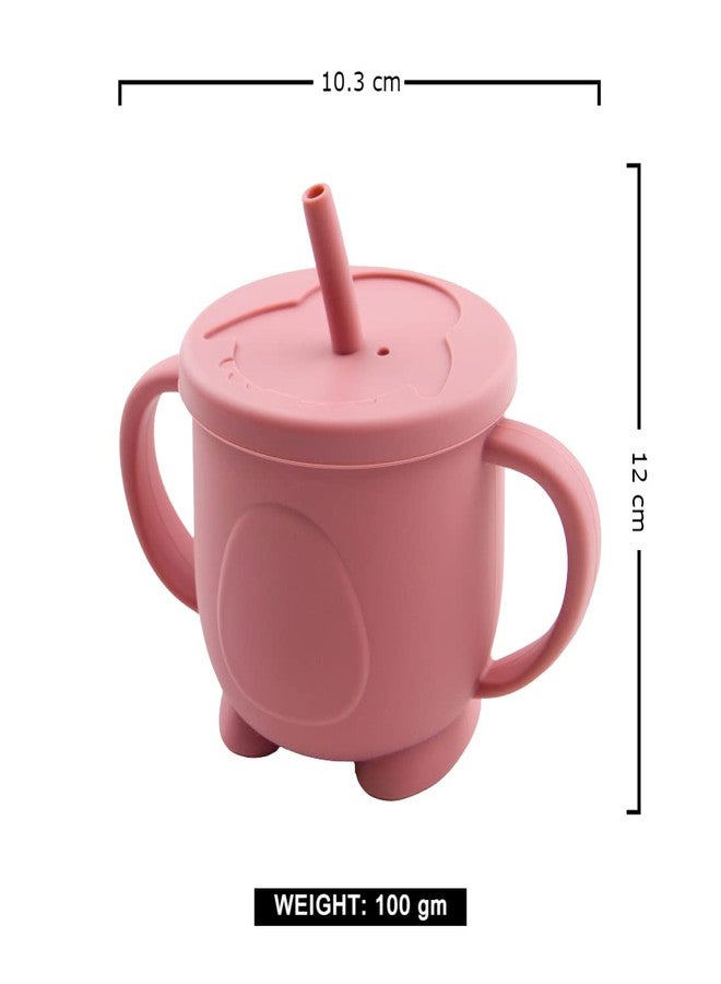 GUCHIGU Mini Cup + Straw Training System - 100% Silicone Training Cup for Infants + Toddlers | Reusable Portable Baby Sippy Drinking Cup for Kids | BPA Free | Cute Penguin Shape (Dusty Rose) - Image 3