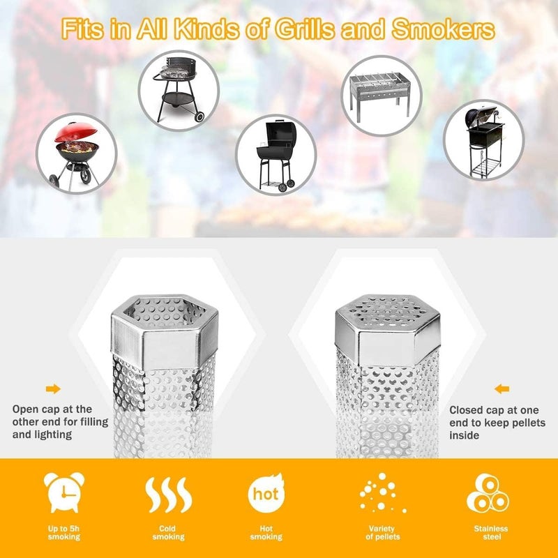 LFSEMINI Pellet Smoker Tube, 1 Pack 12'' Smoker Tube with Brush, Premium Stainless Steel, 5 Hours of Billowing Smoke Tube Smoker for All Grill, Smoker, Cold/Hot Smoking - Image 4