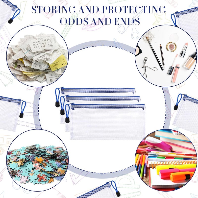 Sherr 120 Pcs Mesh Zipper Pouch Bulk Pencil Pouches 9.45'' x 4.53'' Small Clear Mesh Bags with Zipper A6 Waterproof File Bag Pencil Case for School Office Travel Organization(Blue) - Image 3