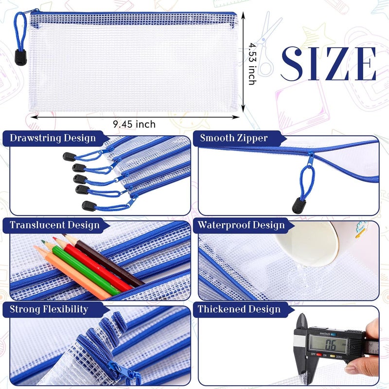 Sherr 120 Pcs Mesh Zipper Pouch Bulk Pencil Pouches 9.45'' x 4.53'' Small Clear Mesh Bags with Zipper A6 Waterproof File Bag Pencil Case for School Office Travel Organization(Blue) - Image 2