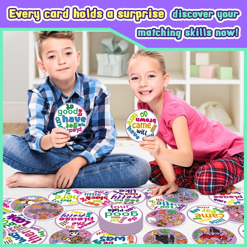 Edulok Memory Card Game, Kids Sight Word Piles Card Games, Animal Table Match Game for Toddlers, Indoor Recess Family Games, Preschool Classroom Reading Games, Homeschool Supplies - Image 2