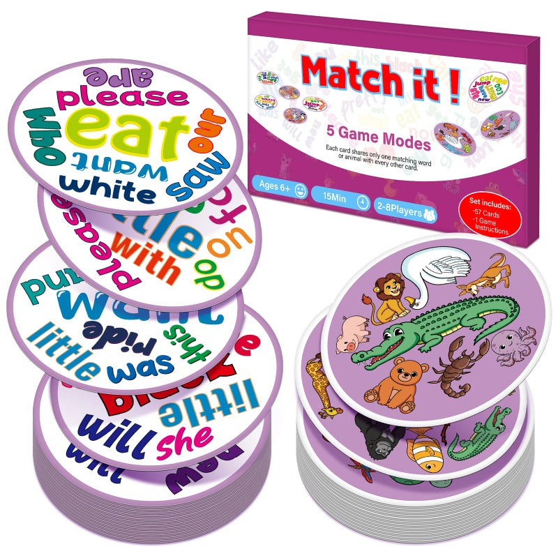 Edulok Memory Card Game, Kids Sight Word Piles Card Games, Animal Table Match Game for Toddlers, Indoor Recess Family Games, Preschool Classroom Reading Games, Homeschool Supplies - Image 1