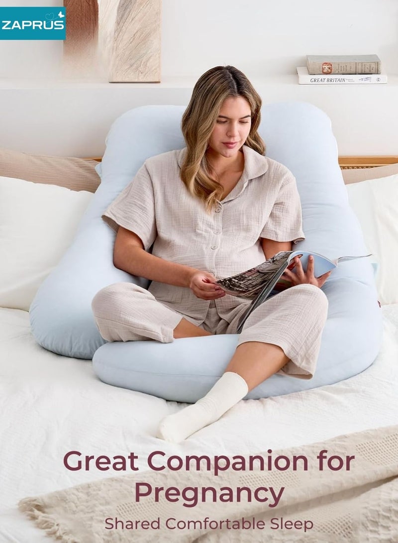 زابروس وسادة الحمل بشكل U من Zaprus – وسادة للجسم بالكامل بحشوة ميموري فوم، غطاء داخلي للحماية وغطاء خارجي ملوّن فاخر – دعم للظهر والبطن والرأس والوركين والساقين – نوم مريح خلال الحمل - Image 5