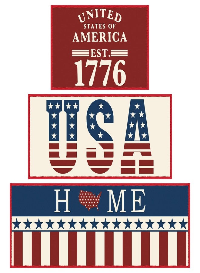 Tinideya 3 Pcs 4th of July Patriotic Kitchen Mat and Rugs Sets Non Slip Red White Blue Floor Mat Washable USA Flag Doormat 250th Anniversary Independence Day Decor forIndoor Front Door Entrance Decor - Image 1