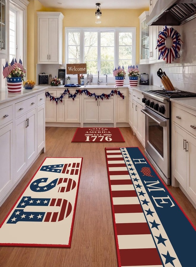 Tinideya 3 Pcs 4th of July Patriotic Kitchen Mat and Rugs Sets Non Slip Red White Blue Floor Mat Washable USA Flag Doormat 250th Anniversary Independence Day Decor forIndoor Front Door Entrance Decor - Image 4