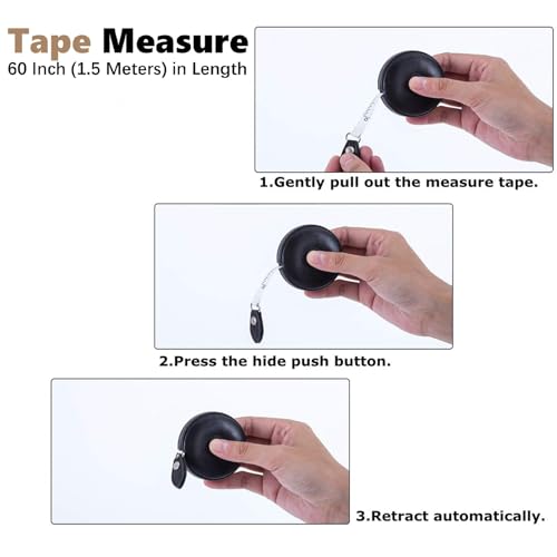 Jubobu Measuring Tape,Body Measuring Tape with Retractable Push Button,60 Inches/150 CM,Leather Printed Shell,Portable,Measure Tape for Body Tracking,Sewing,Dress Making Tailor's Tape,Etc - Image 3