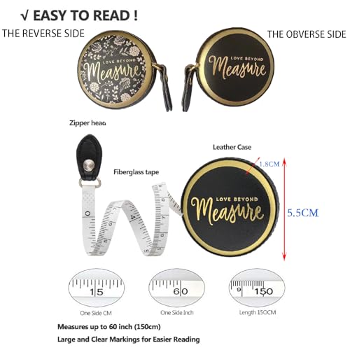 Jubobu Measuring Tape,Body Measuring Tape with Retractable Push Button,60 Inches/150 CM,Leather Printed Shell,Portable,Measure Tape for Body Tracking,Sewing,Dress Making Tailor's Tape,Etc - Image 2