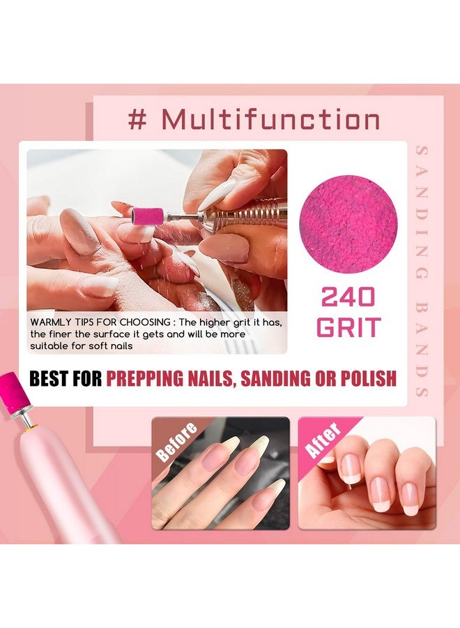 BLESWIN Nails Sanding Bands 240Grit Sanding Band For Nail Drill 200Pcs Pink Sanding Band 240 Grit Fine Sanding Bands With 3/32” Sanding Bit For Natural Nail And Gel Nail Sand Band Set Great For Manicure - Image 2