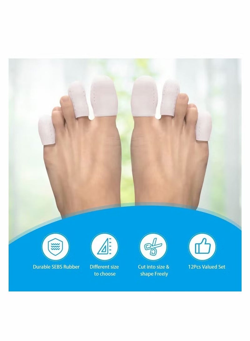 12 PCS Gel Toe Caps, Breathable Silicone Toe Protectors Sleeve Bunion Pads Cushion Big Toe Guards for Protection of Ingrown Toenails Corns Calluses Blisters - Image 2
