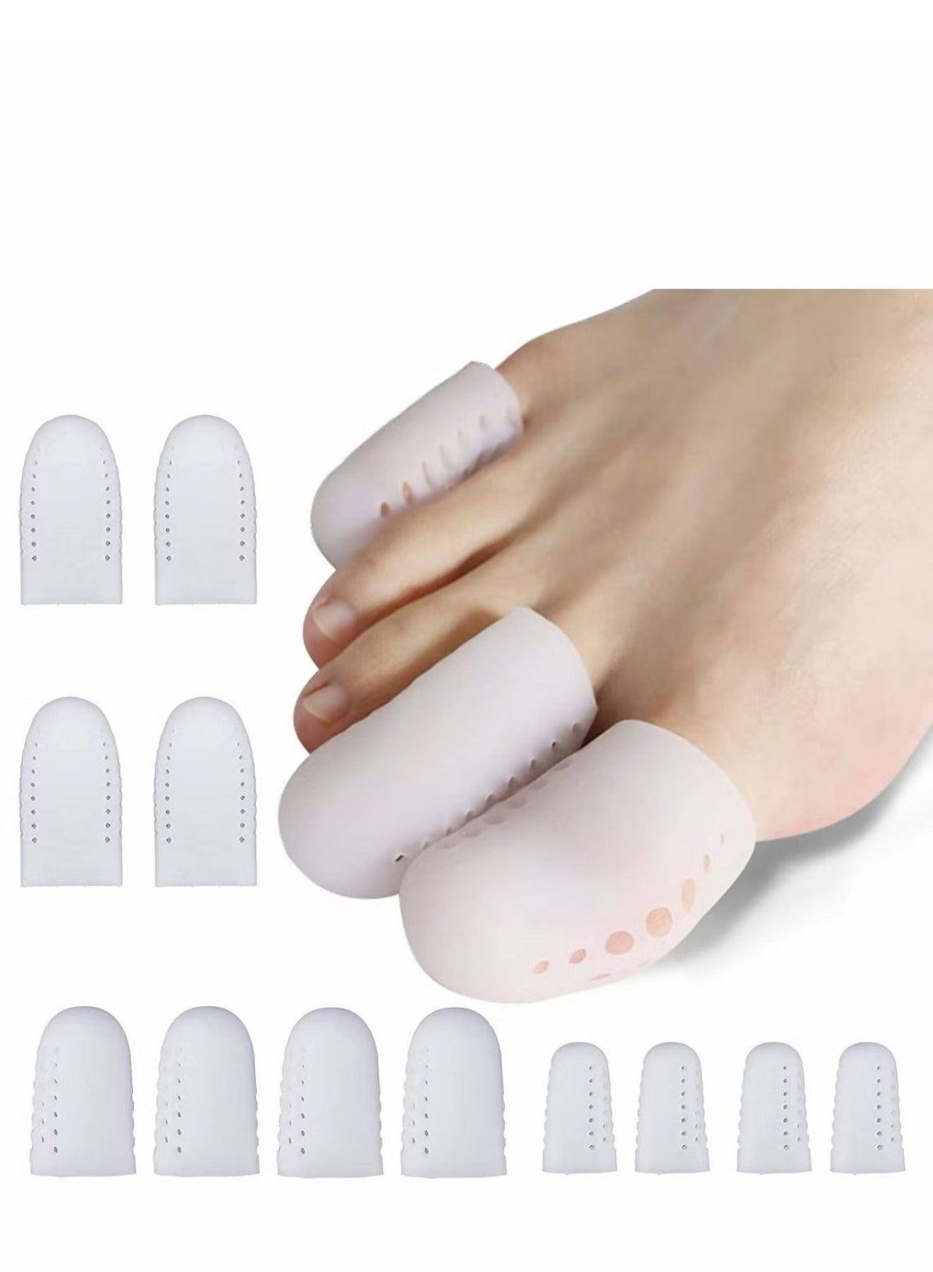 12 PCS Gel Toe Caps, Breathable Silicone Toe Protectors Sleeve Bunion Pads Cushion Big Toe Guards for Protection of Ingrown Toenails Corns Calluses Blisters