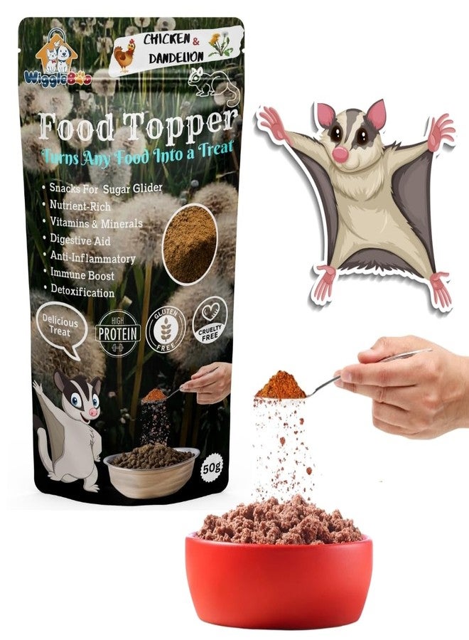 WiggleBoo Magical Sugar Glider Food Topper || Joy of Best Taste || Chicken & Dandelion Flavour || Grain Free & Protein Rich || Anti Oxident || 50g, All Life Stages, powder - Image 1