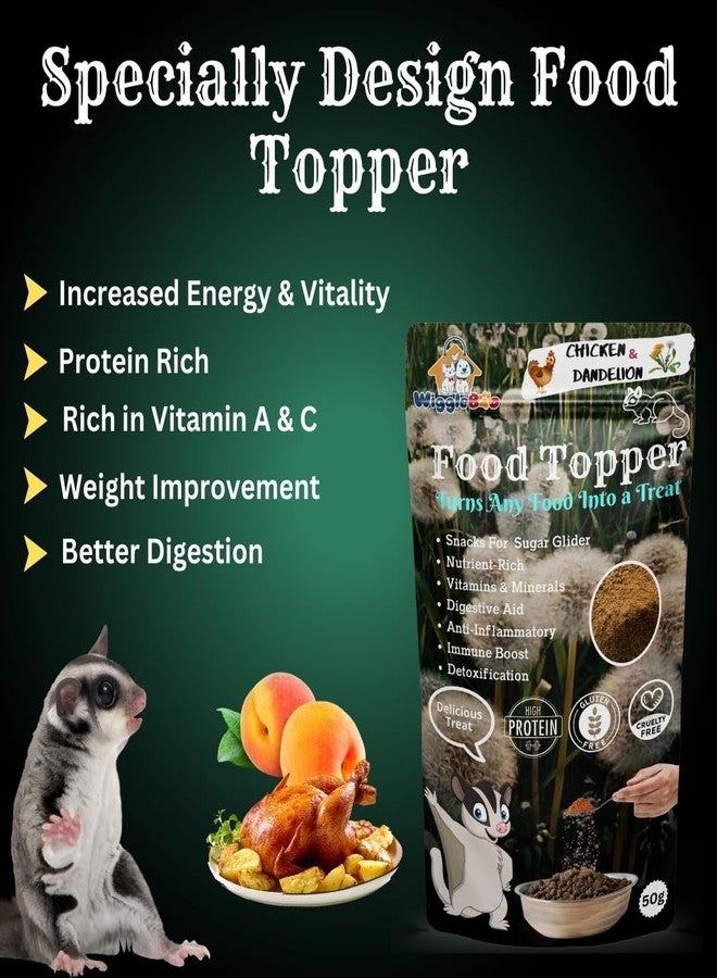 WiggleBoo Magical Sugar Glider Food Topper || Joy of Best Taste || Chicken & Dandelion Flavour || Grain Free & Protein Rich || Anti Oxident || 50g, All Life Stages, powder - Image 4