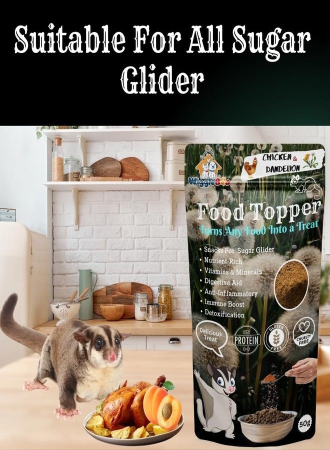 WiggleBoo Magical Sugar Glider Food Topper || Joy of Best Taste || Chicken & Dandelion Flavour || Grain Free & Protein Rich || Anti Oxident || 50g, All Life Stages, powder - Image 5