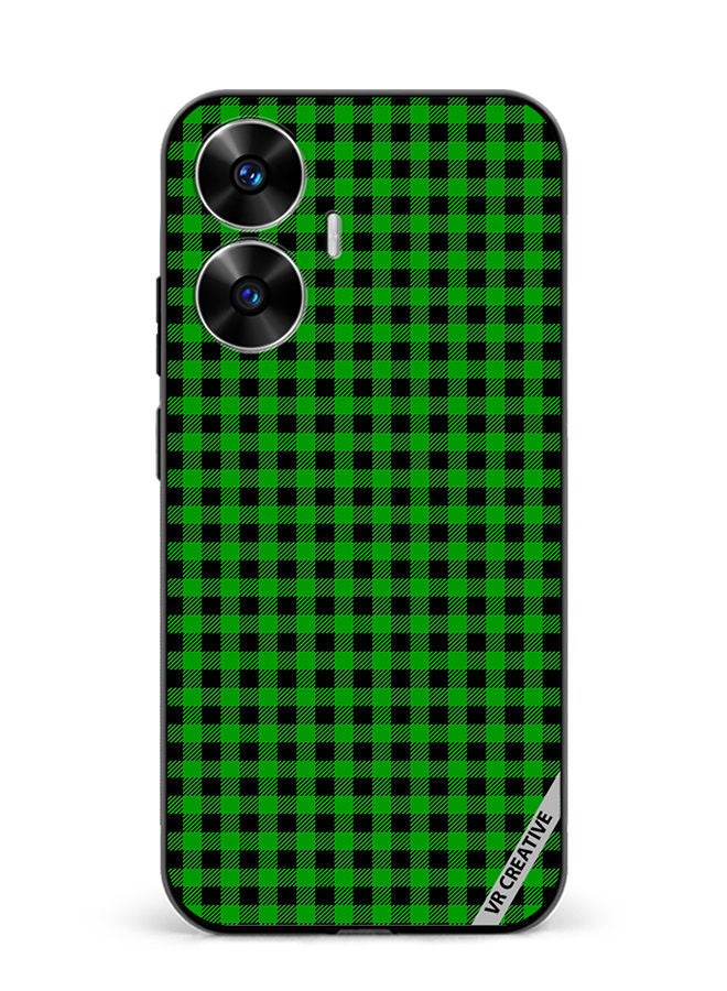 VR CREATIVE Protective Case Cover For Realme C55 Green And Black Buffalo Plaid Texture Checkered Seamless Pattern Design Multicolour - Image 1