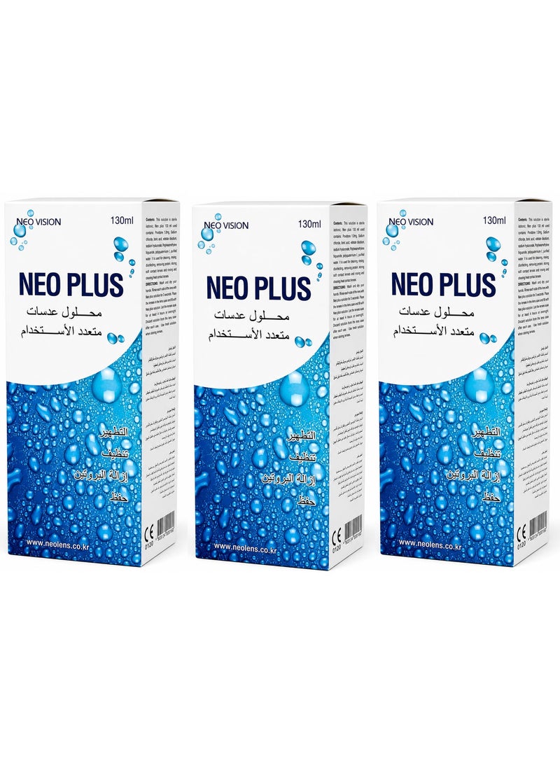 neo plus Pack Of 3 New Plus Multi-Purpose Contact Lens Solution 130ml - Image 1