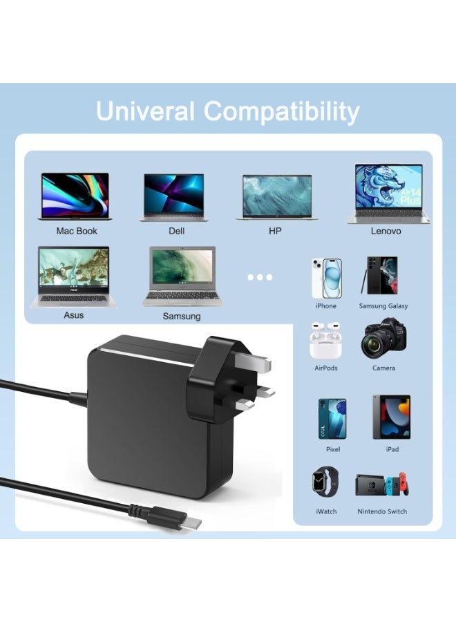 65W USB C Power Adapter, NATNO Type C Fast Wall Charger for Lenovo Yoga ThinkPad, HP Spectre Elitebook, Dell Latitude, Huawei, MacBook Pro/Air, Acer Chromebook, Samsung Type C Travel Power Cord - Image 2