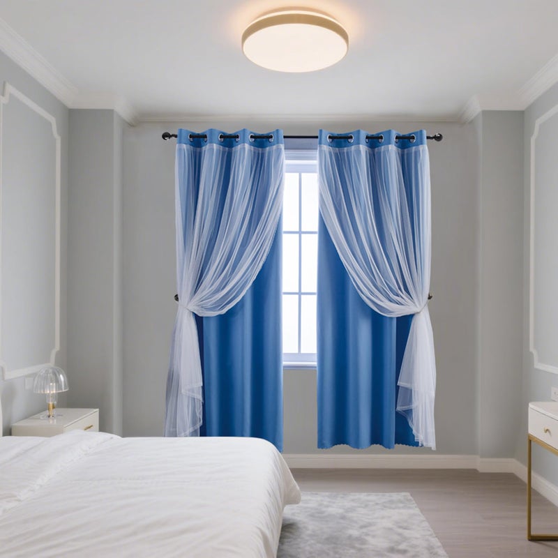 Anytime Home Curtains Blackout and Sheer Layered Solid Window Curtain Panel Pair with Grommet Top, 52Wx63L, Blue - Image 5