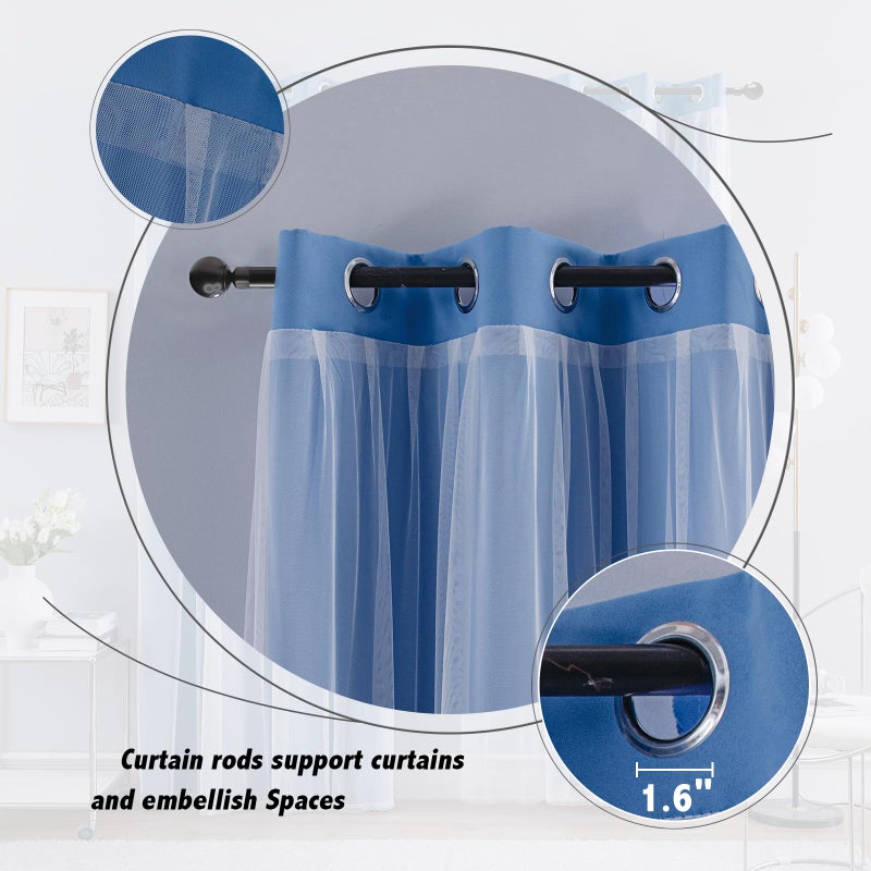 Anytime Home Curtains Blackout and Sheer Layered Solid Window Curtain Panel Pair with Grommet Top, 52Wx63L, Blue - Image 3