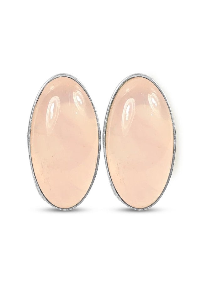 Crystu Natural Crystal Stone Rose Quartz Earrings Tops Studs - Image 1