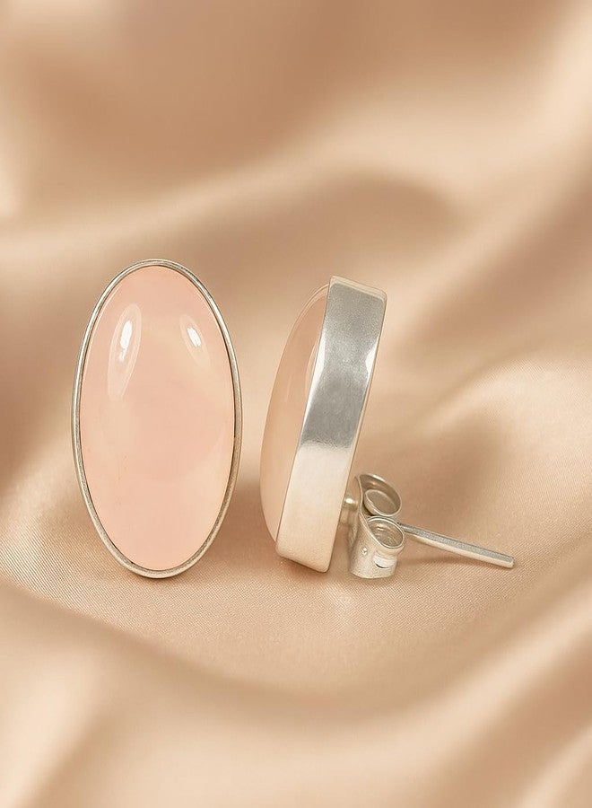 Crystu Natural Crystal Stone Rose Quartz Earrings Tops Studs - Image 3