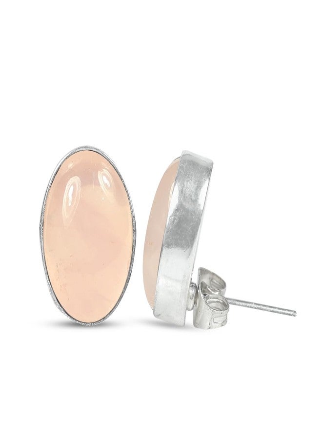 Crystu Natural Crystal Stone Rose Quartz Earrings Tops Studs - Image 5