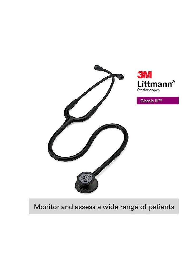 3M Littmann سماعة الطبيب Classic III، إصدار أسود، قطعة صدرية، أنبوب أسود، 27 بوصة، 5803  - Image 2