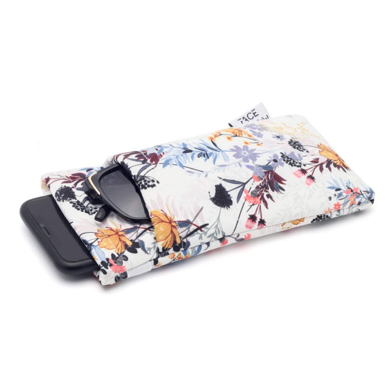 Face Shadow Large Double Eyeglasses Case Squeeze Top Soft Glasses Pouch Microfiber Cell Phone Purse for Women White(XL) - Image 1