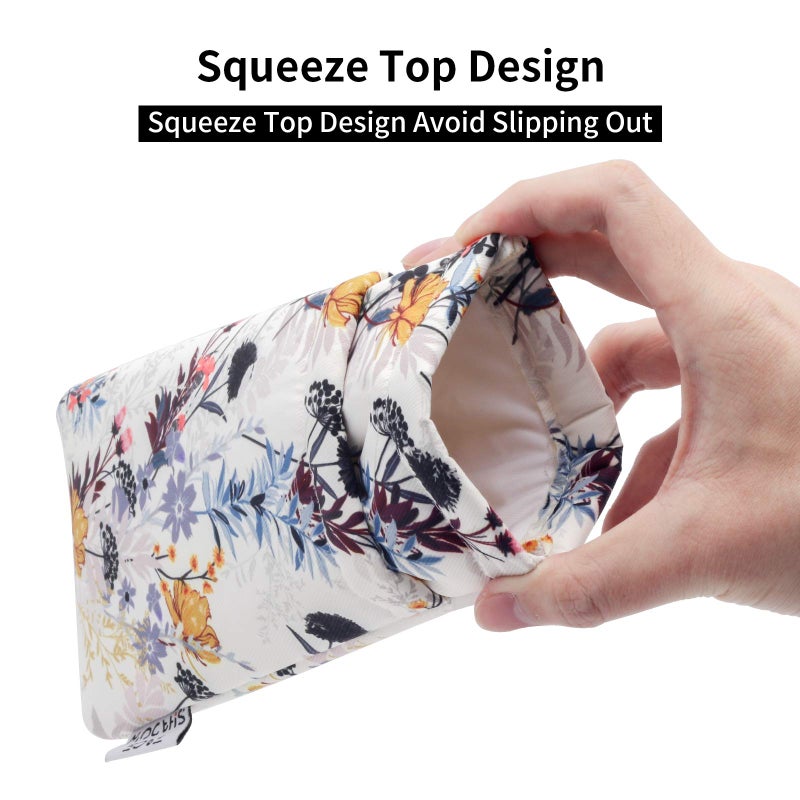 Face Shadow Large Double Eyeglasses Case Squeeze Top Soft Glasses Pouch Microfiber Cell Phone Purse for Women White(XL) - Image 3