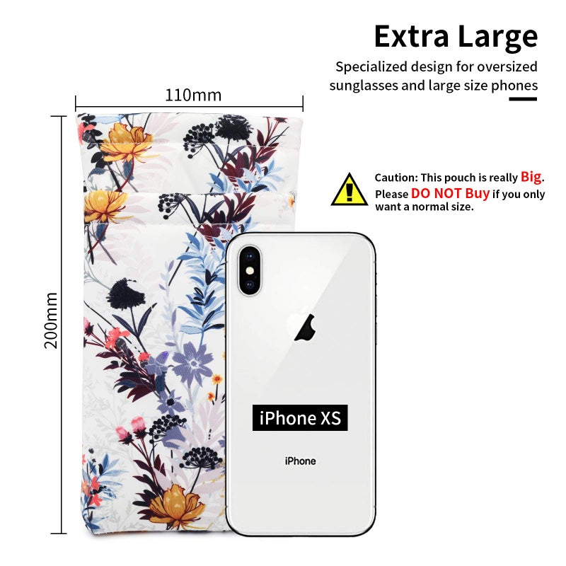 Face Shadow Large Double Eyeglasses Case Squeeze Top Soft Glasses Pouch Microfiber Cell Phone Purse for Women White(XL) - Image 2