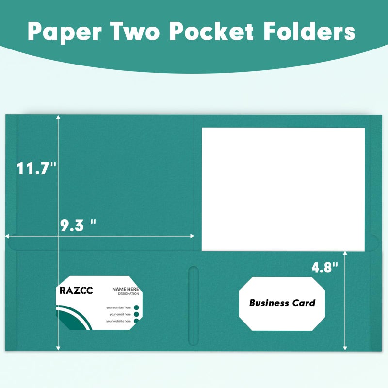 RAZCC Two Pocket Folders, RAZCC 75 Pack 2 Pocket Folders Fit Letter Size Paper, Paper Folders with Pockets for School Office Business Home (Turquoise) - Image 2