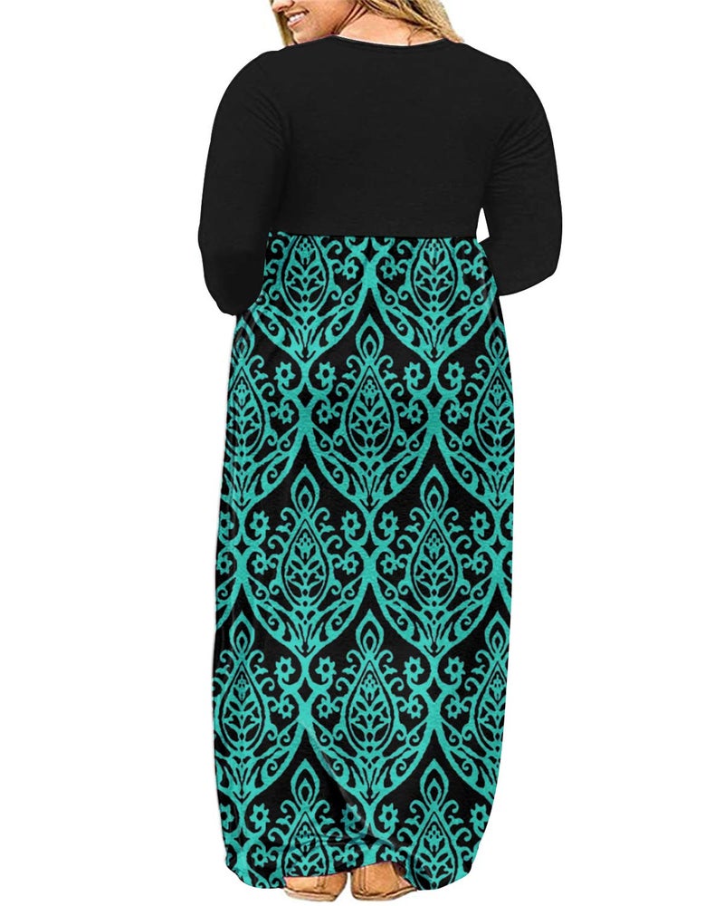 KARALIN Women's Plus Size Maxi Dresses for Curvy Women Long Sleeve Casual Dress Black Green 14W - Image 2
