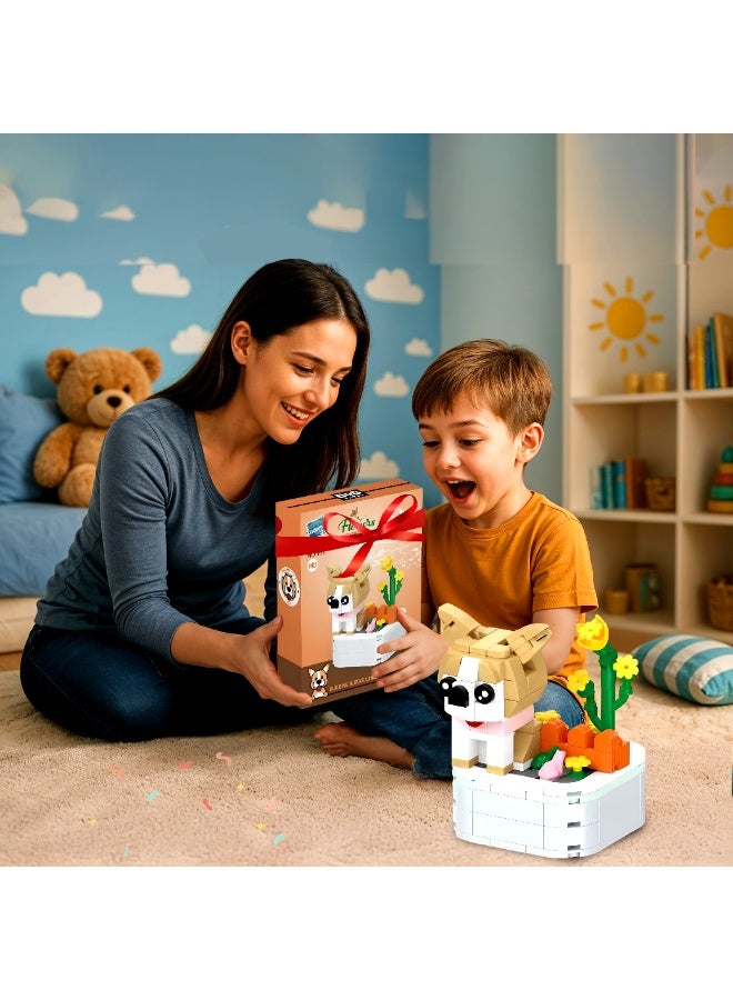 طقم مكعبات بناء على شكل كلب كورجي لطيف – نموذج DIY مع زهور وإكسسوارات – لعبة تعليمية للأطفال 6+ - Image 2