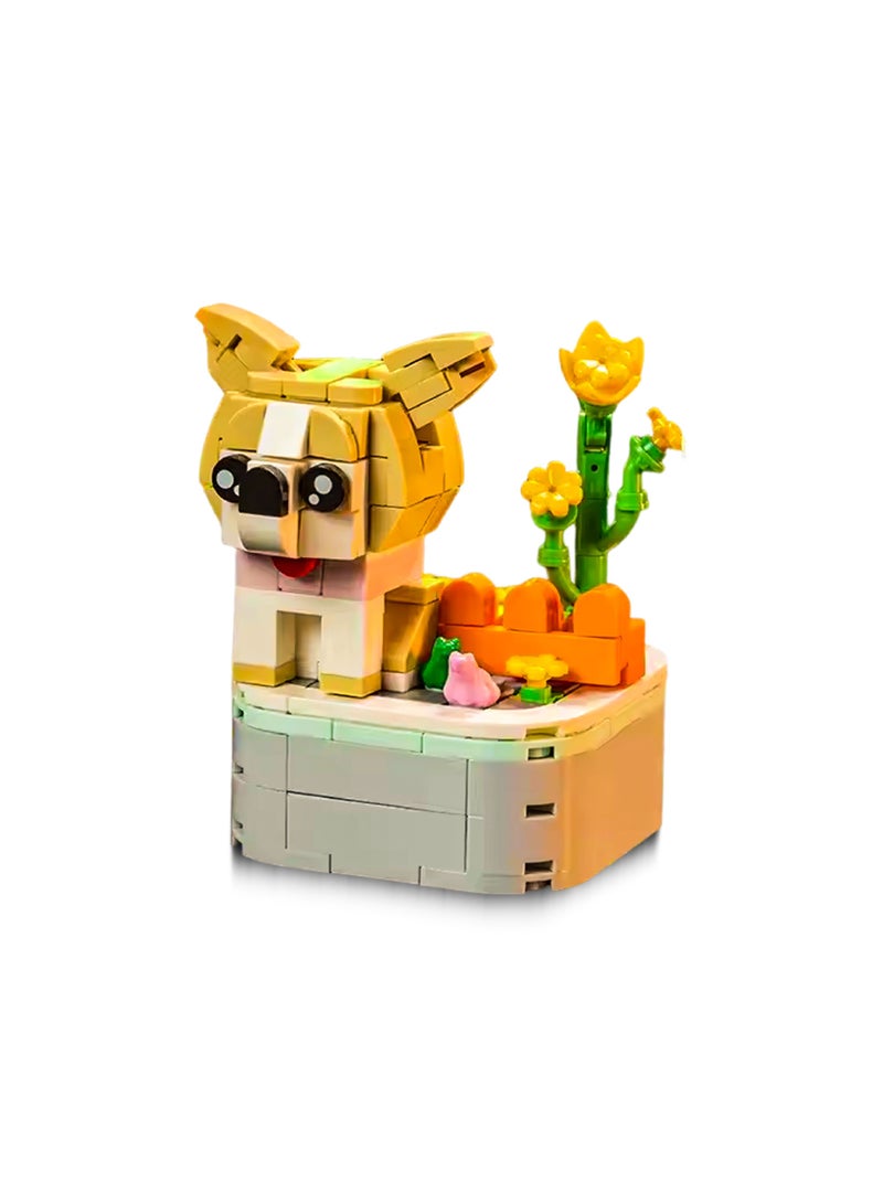 طقم مكعبات بناء على شكل كلب كورجي لطيف – نموذج DIY مع زهور وإكسسوارات – لعبة تعليمية للأطفال 6+ - Image 3