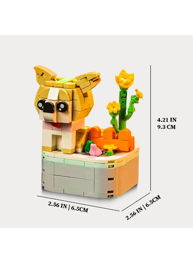 طقم مكعبات بناء على شكل كلب كورجي لطيف – نموذج DIY مع زهور وإكسسوارات – لعبة تعليمية للأطفال 6+ - Image 5