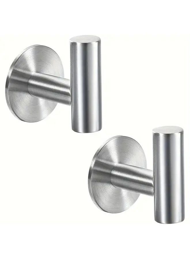 2 Pack Silvery Stainless Steel Towel Hooks Self Adhesive Waterproof Rust Resistant - Image 1