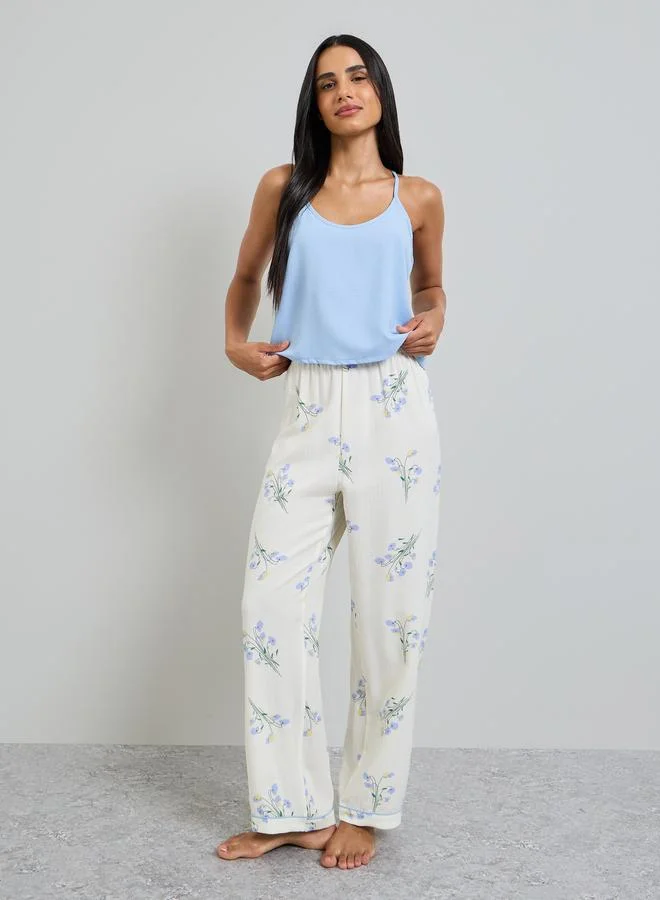 Take Two Solid Cami and Floral Print Pyjama Set