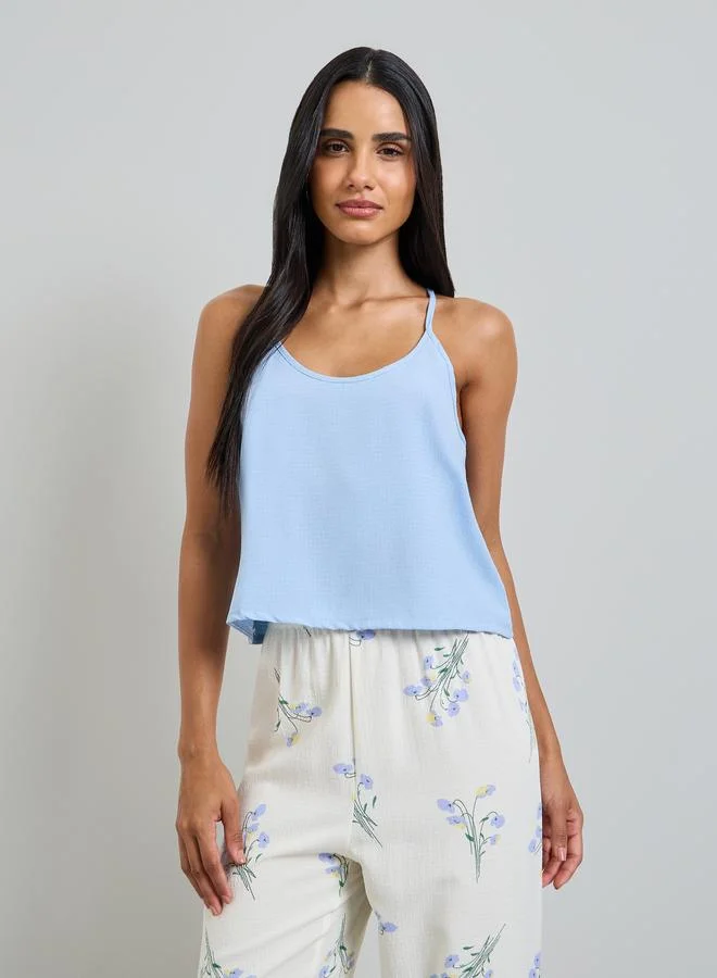 Take Two Solid Cami and Floral Print Pyjama Set